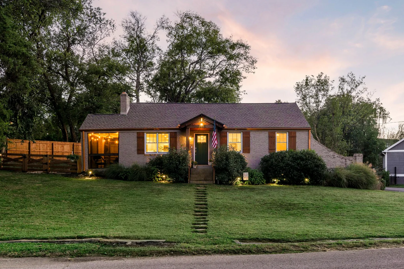 Front exterior of 5015 Inglewood Court at twilight
